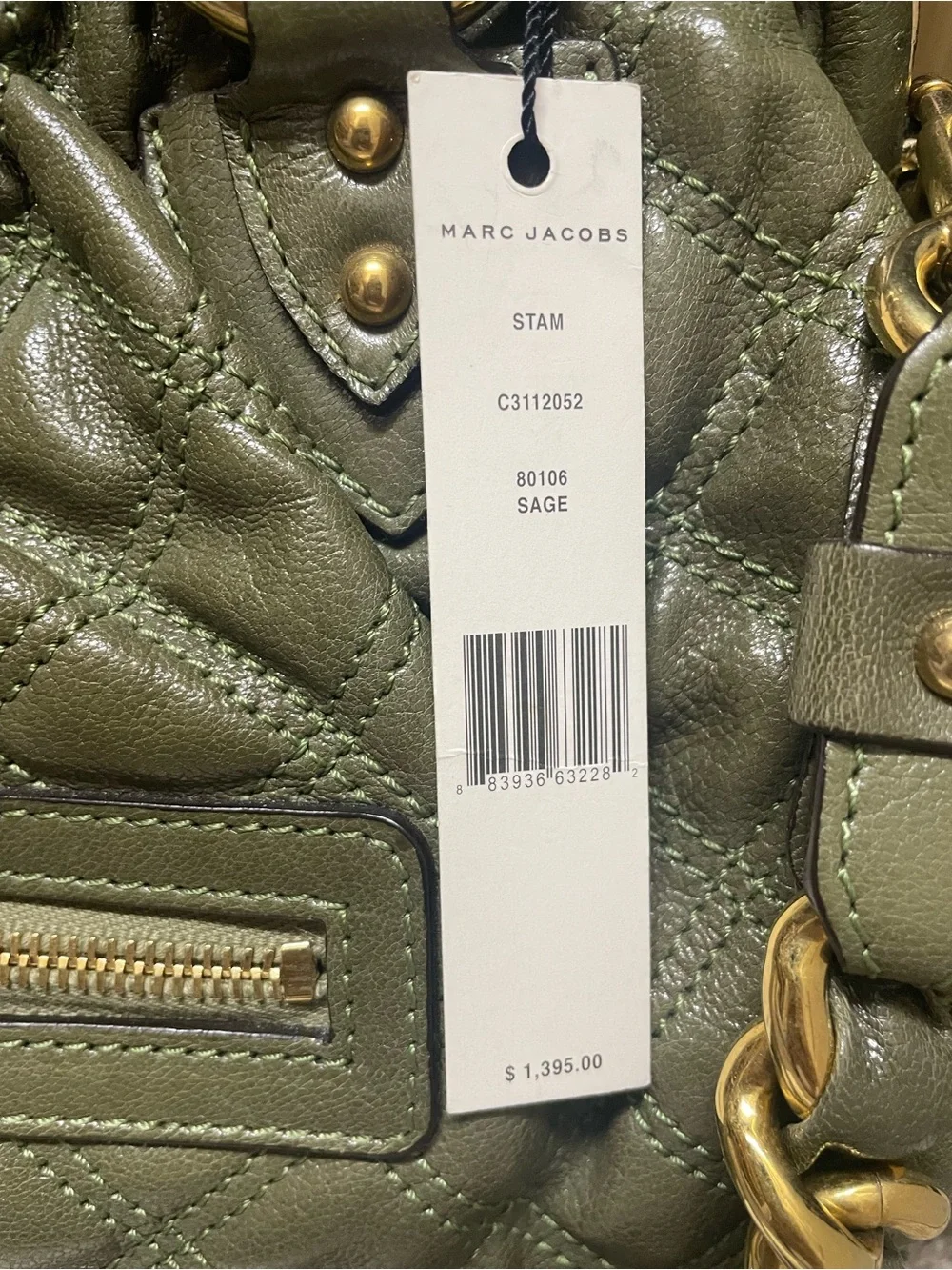 Original vintage Marc Jacobs Stam bag Sage Quilted Leather Satchel